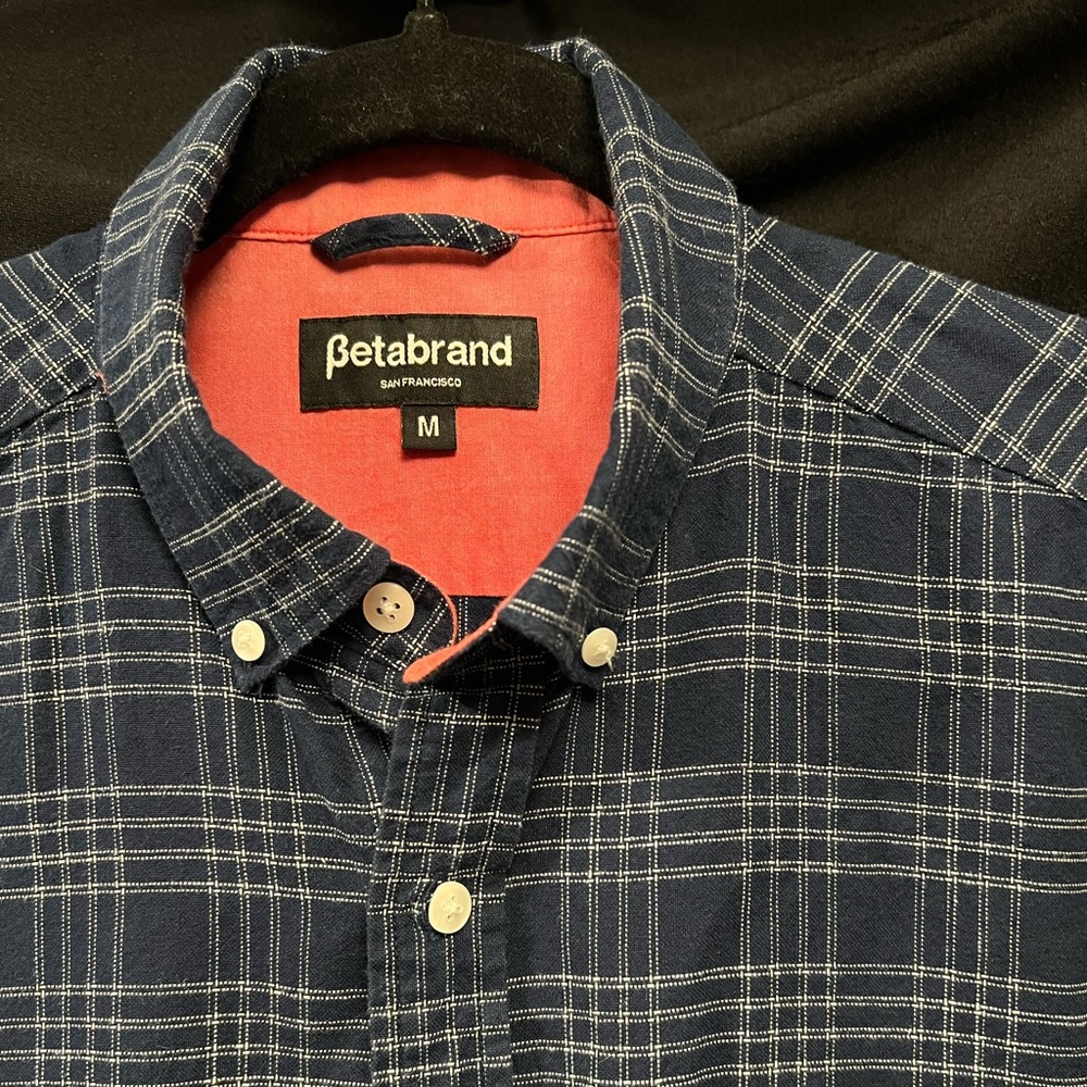 Betabrand Men's Blue Plaid Long Sleeve Shirt, M